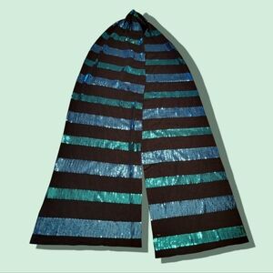 Black Scarf with Teal & Blue Sequin Stripes 70” x‎ 9.5”